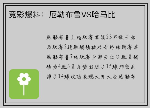 竞彩爆料：厄勒布鲁VS哈马比