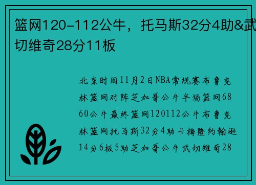 篮网120-112公牛，托马斯32分4助&武切维奇28分11板